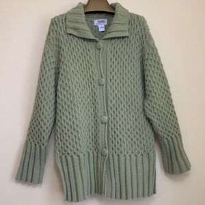 Millar Ireland Green Thick Knit Wool Cashmere Long Button Down Cardigan Jacket M
